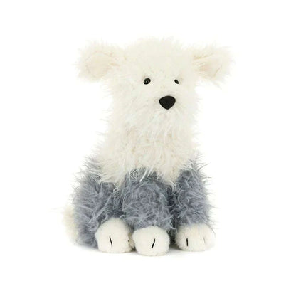 Soft Jellycat Ewert Sheepdog plush toy from the Play collection, featuring fluffy white fur and adorable sheepdog details.