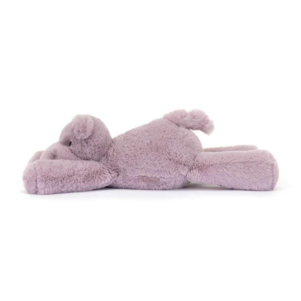 Jellycat Smudge Hippo Tiny plush toy with soft gray fur and cute facial features, ideal for cuddling and play.