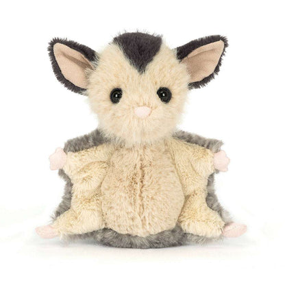 Soft Jellycat Lolly Sugar Glider plush toy for play, featuring detailed fur and expressive eyes, perfect for cuddling and imaginative fun.