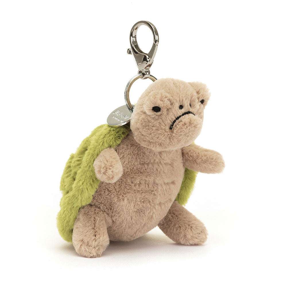 Jellycat Timmy Turtle Play bag charm featuring a cute, soft jellycat turtle with detailed shell and flippers, perfect for accessories.