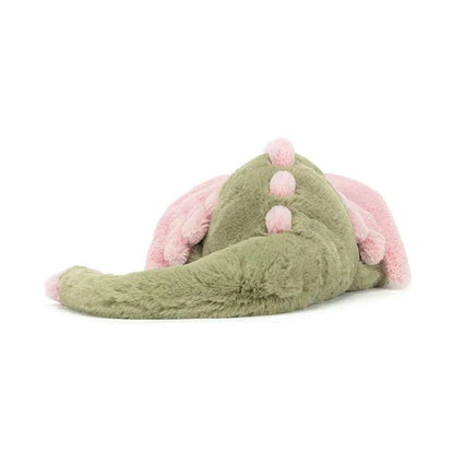 Jellycat Malachy Dragon plush toy with soft green scales and adorable facial features, perfect for cuddling and imaginative play.