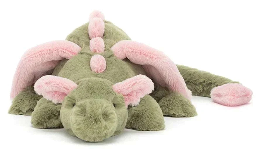 Jellycat Malachy Dragon plush toy with soft fabric and colorful details, perfect for cuddling and imaginative play.