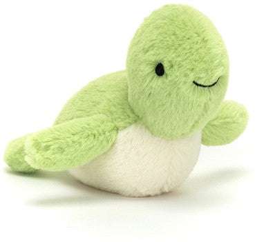 Soft plush Jellycat Fluffy Turtle toy with detailed shell and gentle expression, perfect for cuddling and play.